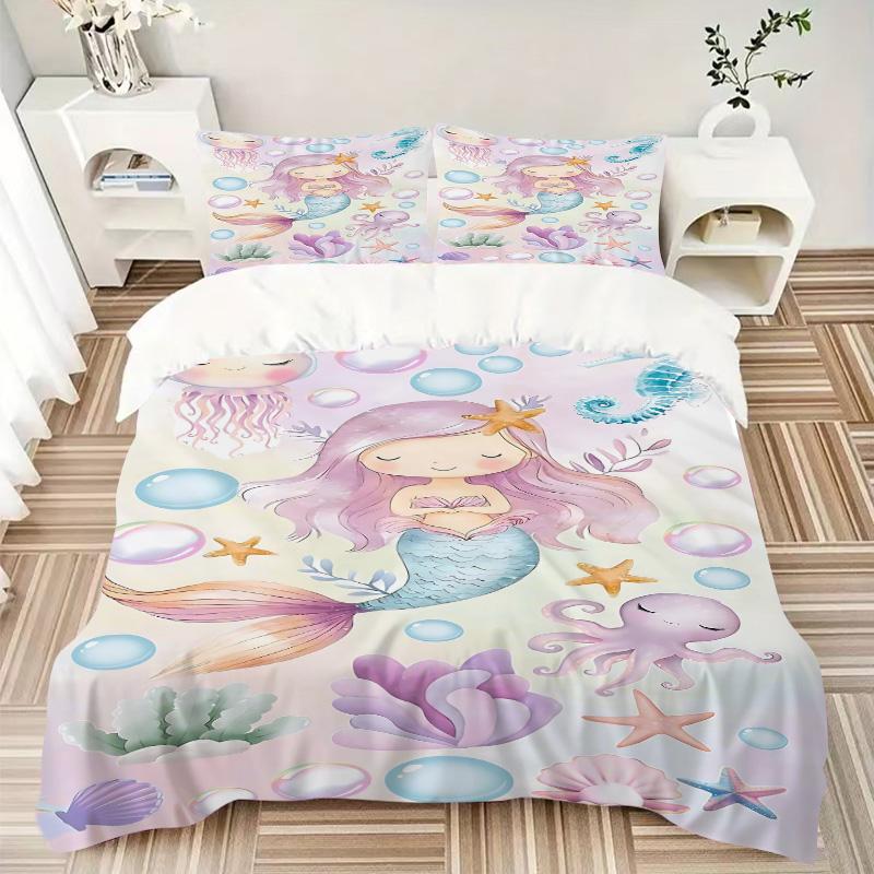Mermaid Fantasy Underwater World Print 3Pcs Bedding Setduvet Cover With 2 Bedropillowcase Home Birthday Gift
