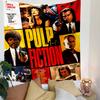 A vibrant collage of characters, bold colors, and "Pulp Fiction" text. Patterned tapestry for bedroom and living room home decor