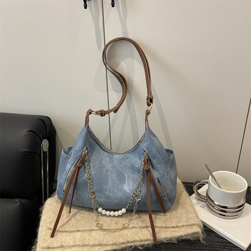 2025 осень новый однотонный женский текстурный ретро простой женский цепочный портфель для поездок на работу портативный на плечо подмышку сумка-тоут