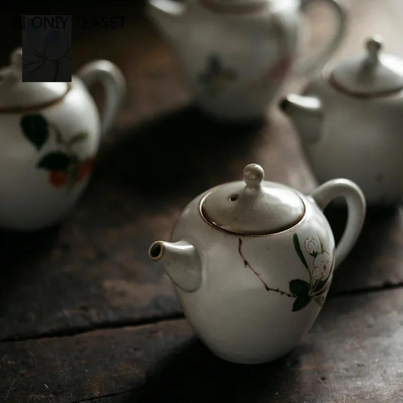 200ml Traditional Ru Kiln Ceramic Teapots Handmade Flower and Bird Pattern Tea Pot Household Travel Kettle Chinese Tea Set