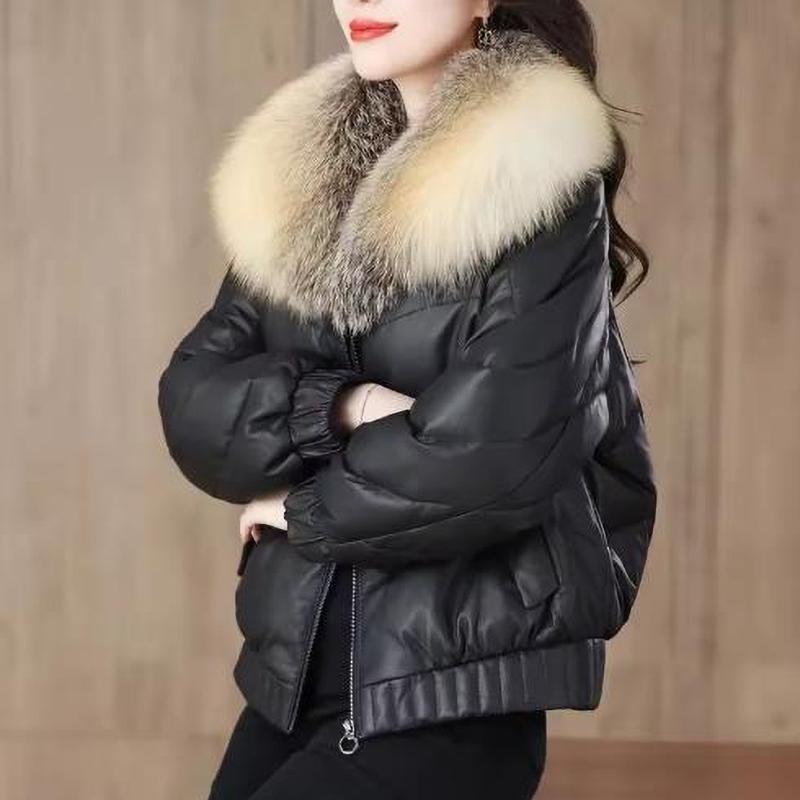 Down Jacket Women's Sheepskin Black Coat Winter Fur Short Puffer Parkas Outwear