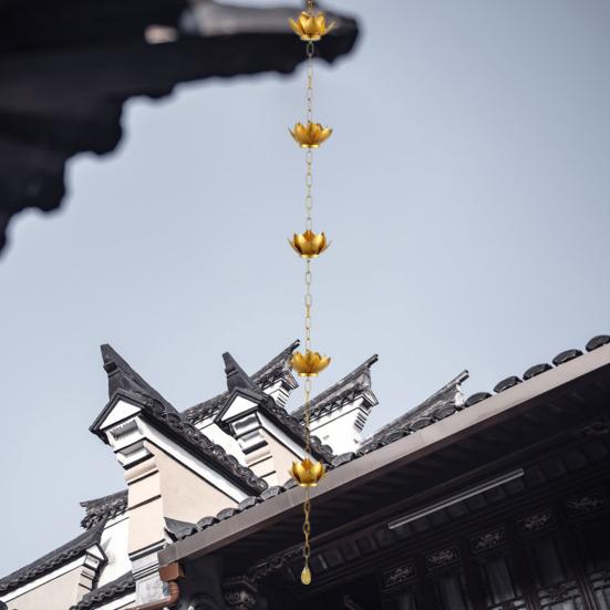 120CM Lotus Rain Chain Heavy Duty Metal Outdoor Garden Hanging Rain Catcher Cups Outside Gutters Downspouts Decorative Rain Chain Replacement