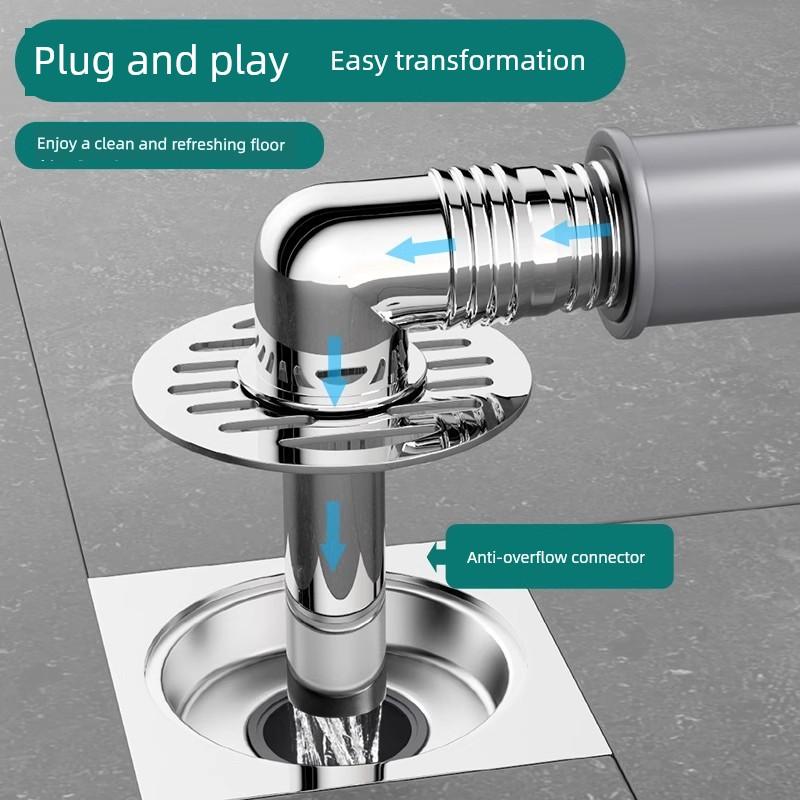 Washing Machine Drain Pipe Three-Way Connector for Floor Drain, Anti-Odor and Anti-Insect Bathroom Diverter, One-To-Two Splitter