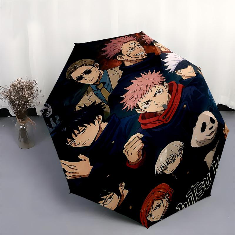 1pc Jujutsu Kaisen Automatic Folding Umbrella Portable 3-Fold Design with 8-Bone Iron Frame, Outdoor, Perfect Gift for Fans, Travelers, Everyday Use.M