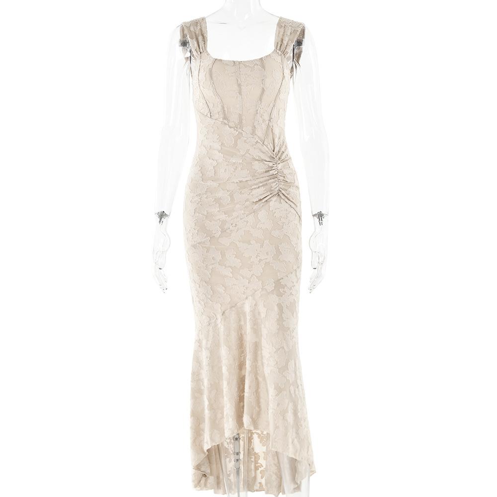 Женские длинные платья-футляр с открытой спиной и принтом через шею «рыбий хвост»