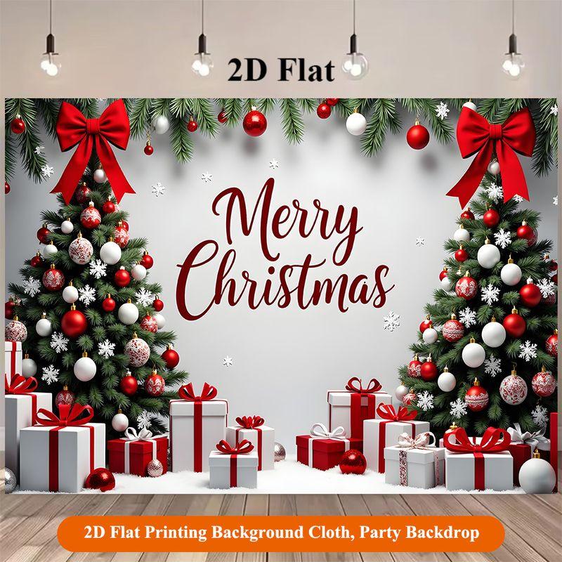 Merry Xmas Evergreens Crimson Bows Presents Backdrop Banner Party Wall Decor Home Accent Stylish Soft Durable Cozy Gift