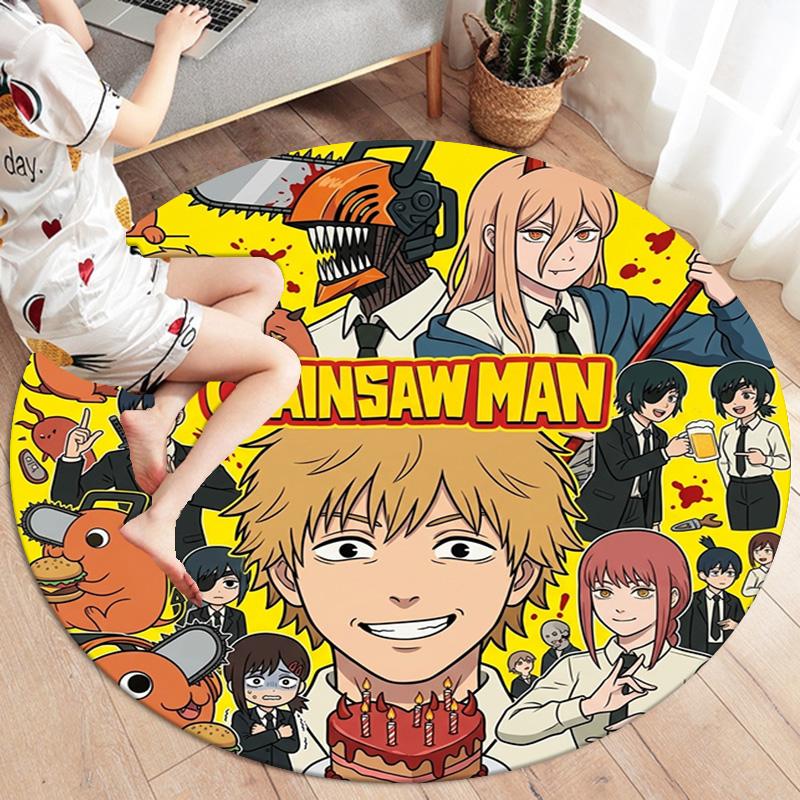 Chainsaw Man Round Area Rug Carpet Rug For Living Room Bedroom Sofa Playroom Decor Nonslip Floor Mat