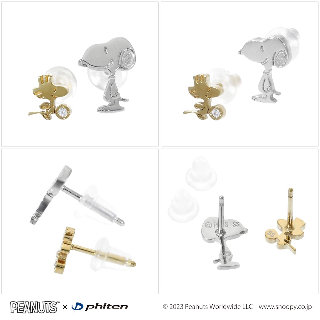 Коллаборация Phiten Snoopy Woodstock Асимметричные серьги 2P Binaural из нержавеющей стали Официальный Phiten PEANUTS [Shinjuku Ginnokura]