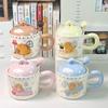 Cute Cartoon Cat Ceramic Cup with Lid Boy and Girl Couple Office Mug Drinking Cup Birthday Gift