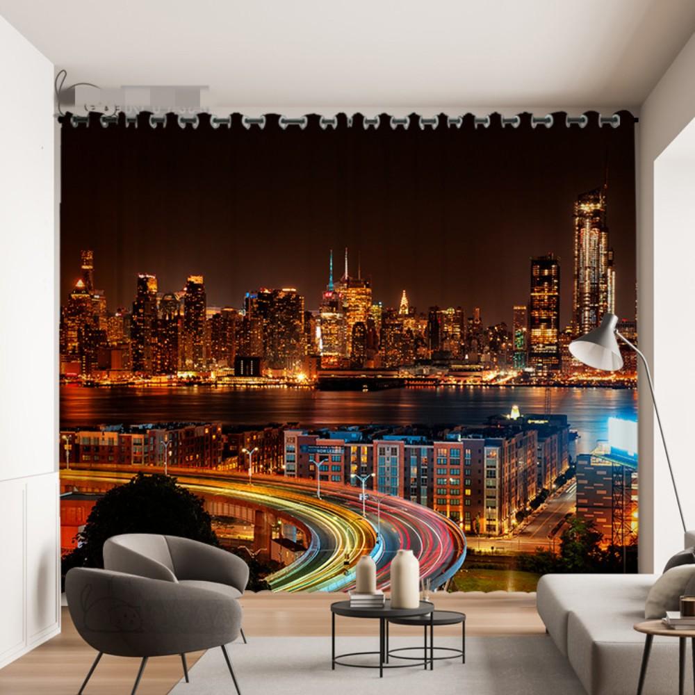 3D стерео ночной вид на город занавес городской пейзаж живой фон занавес бар ресторан ресторан окно от пола до потолка cortina