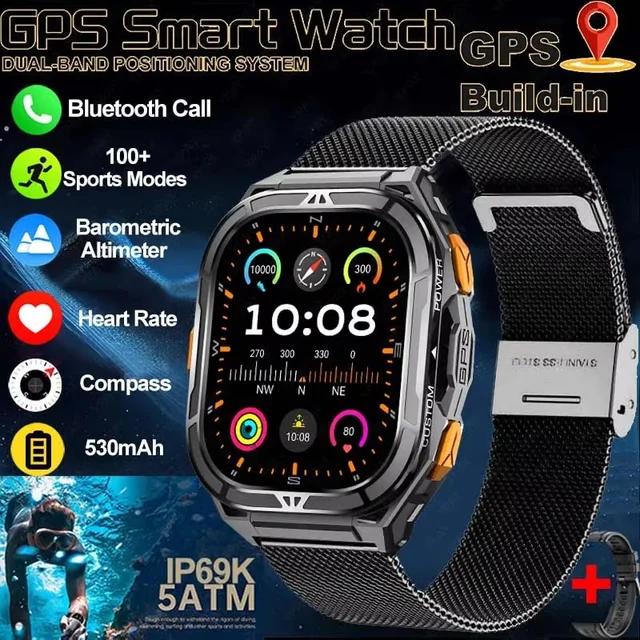 НОВЫЕ Умные часы 5ATM Водонепроницаемые GPS Двухчастотное отслеживание 1.96" AMOLED 530 мАч Компас 170+ Фитнес-трекер для спорта велоспорт