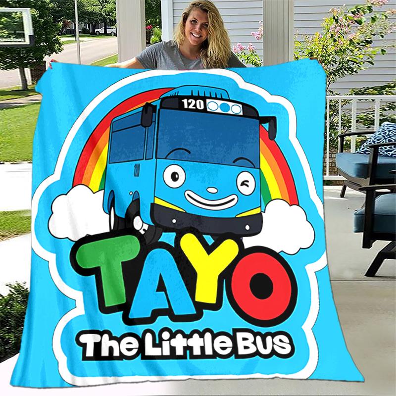 1pc Blanket the little bus tayo Print Design, Lightweight Blanket for Sofa, Bed- Soft &Warm, Gift for All Seasons like Christmas, Halloween