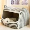 Осенне-зимняя полосатая юрта с маленькими ушками для собак, теплая кошачья будка, палатка для глубокого сна для кошек, будка для домашних животных