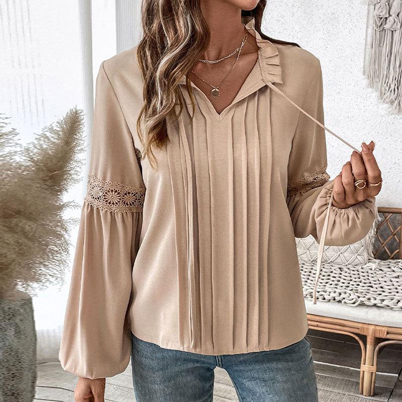 YYFS Women's Fashion Casual Fall Winter Solid Color Print Long Sleeve V-Neck Pullovers & Long Sleeves