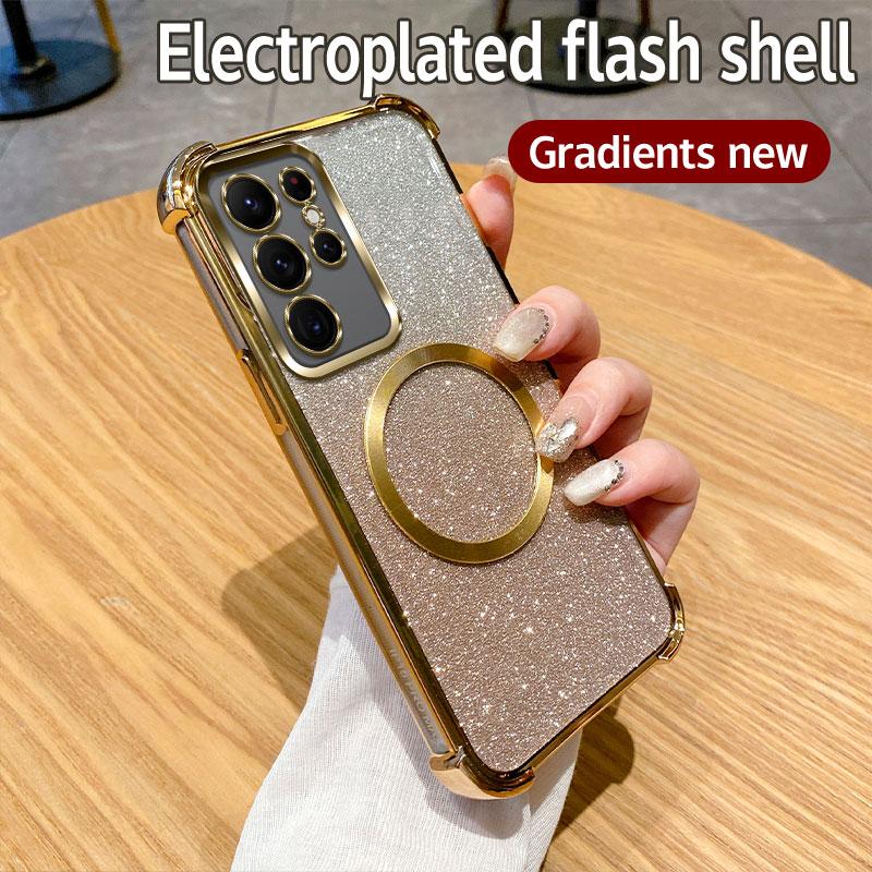 Plating Shockproof Clear Magnetic Ring Phone Case For Samsung Galaxy Note 20 S24 S23 S22 S20FE S21 A05 A15 A06 A16 A54 A55 A35 A25 Glitte Cover