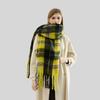 New Yellow Plaid Mohair Scarf Women's Autumn and Winter Senior Sense Thickened Warm Fringed Scarf