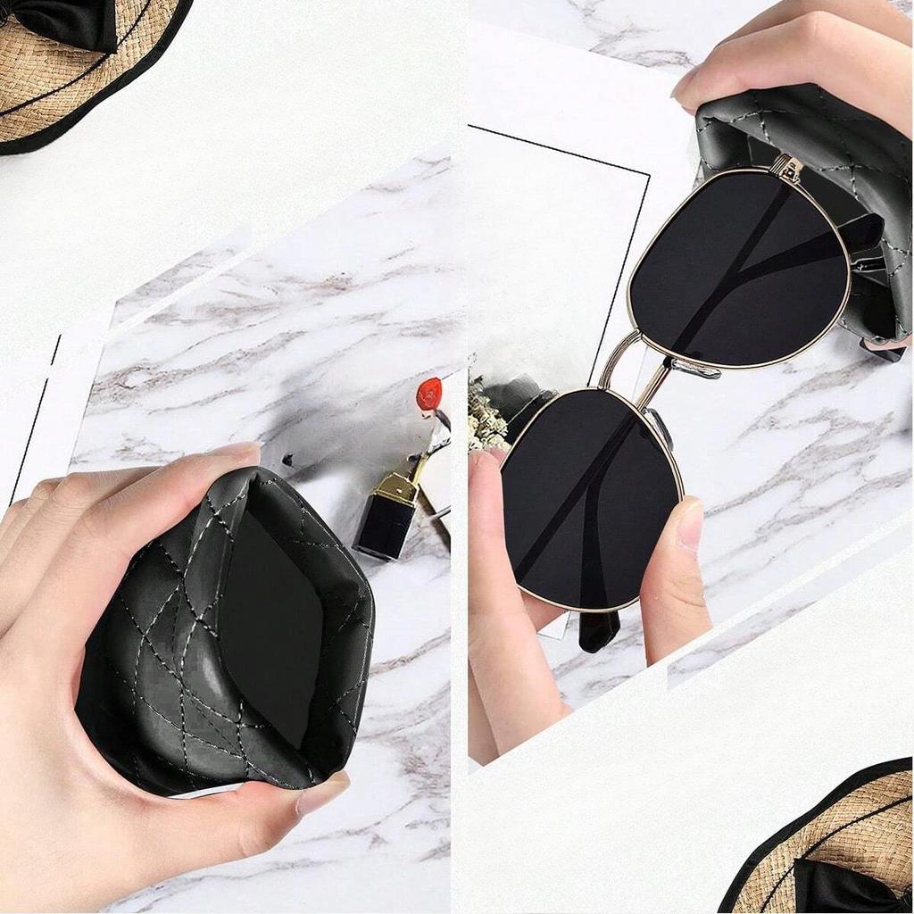 Portable Squeeze Eyeglasses Case - PU Leather Soft Sunglasses Bag Pouch, Pocket Mobile Phone Sunglasses Eyewear Organizer Holder