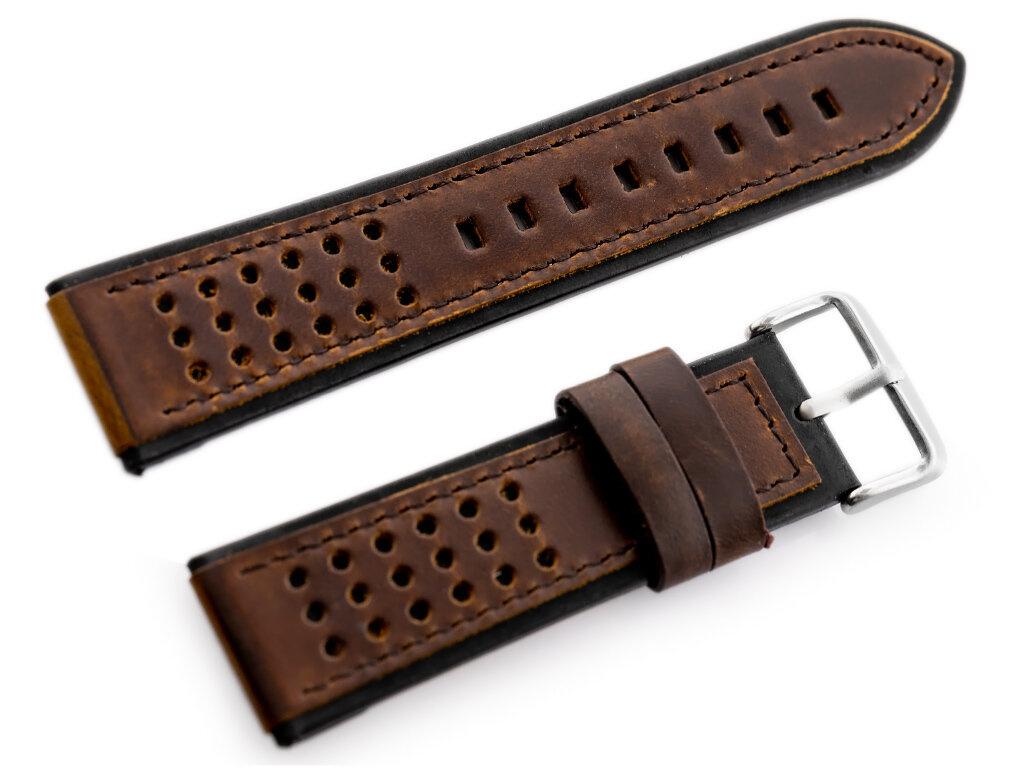 Pasek Skórzany Do Zegarka W80 Ciemnobrązowo/Czarny 24Mm