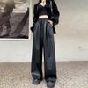 Модные уличные черные широкие брюки из искусственной кожи, женские однотонные прямые свободные повседневные брюки, женские элегантные облегающие винтажные женские брюки с высокой талией 25620