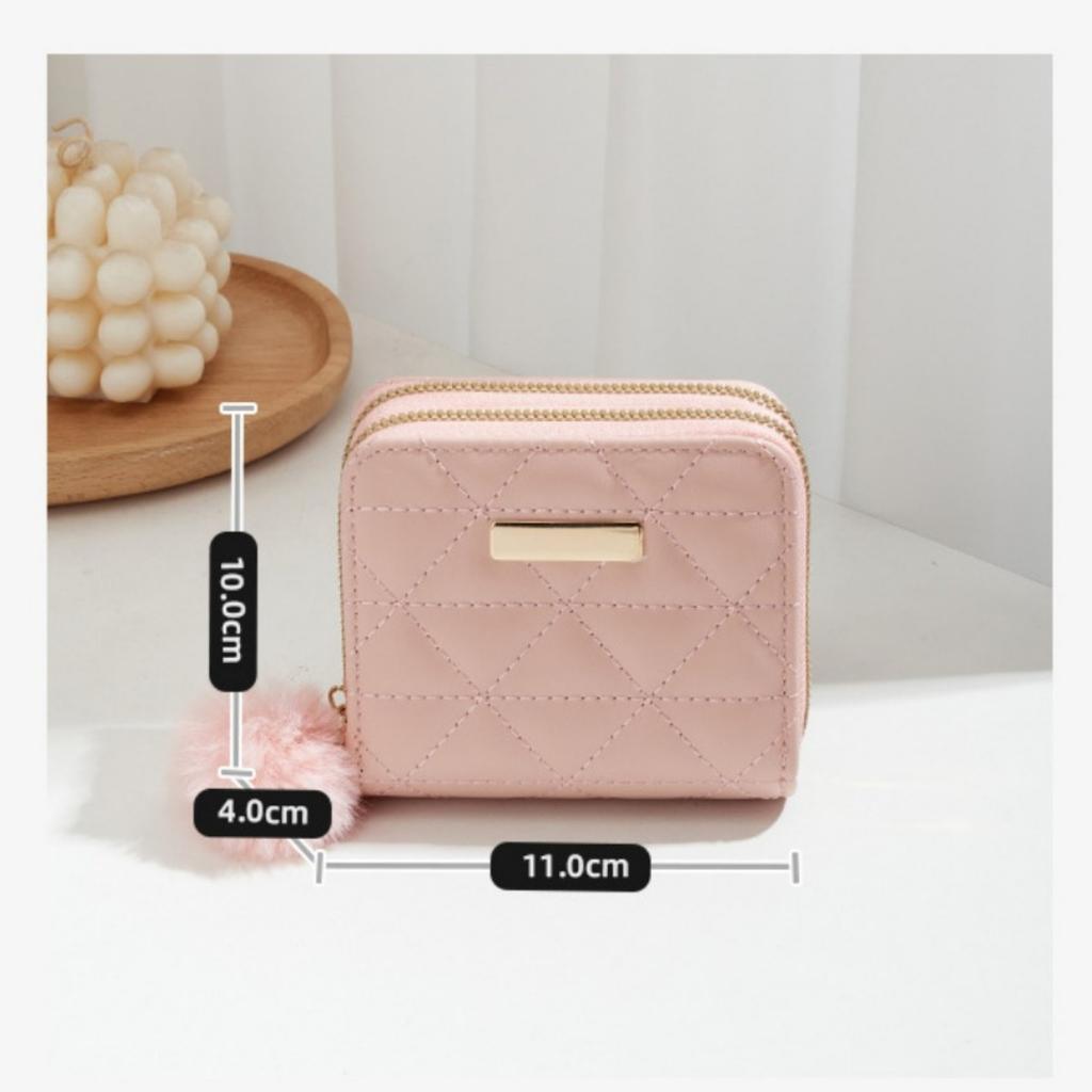 Маленькая сумка-меховой шарик, Двухслойный кошелек, Алмазная сетка, Женский, Короткий, Ручной, Кошелек для монет