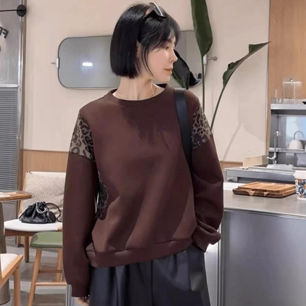 Dimanaf Новинка 2024 года, женские толстовки и свитшоты с леопардовым принтом, осенние базовые топы, футболки, новые