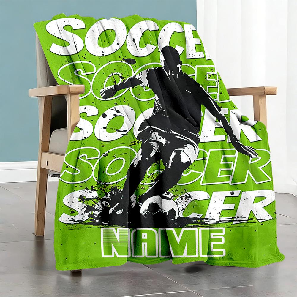 Green Football Style64 Personalized Text Blanket Throw Personalized Blanket Comfortable for Picnics Couch Sofa Livingroom for All Occasions