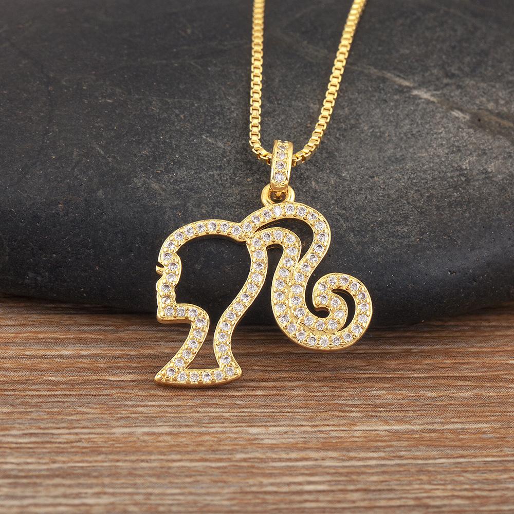 Nidin New Creative Design Girl Shape Pave Shiny Crystal Zircon Pendant Necklace For Female Punk Style Choker Neck Jewelry Gifts