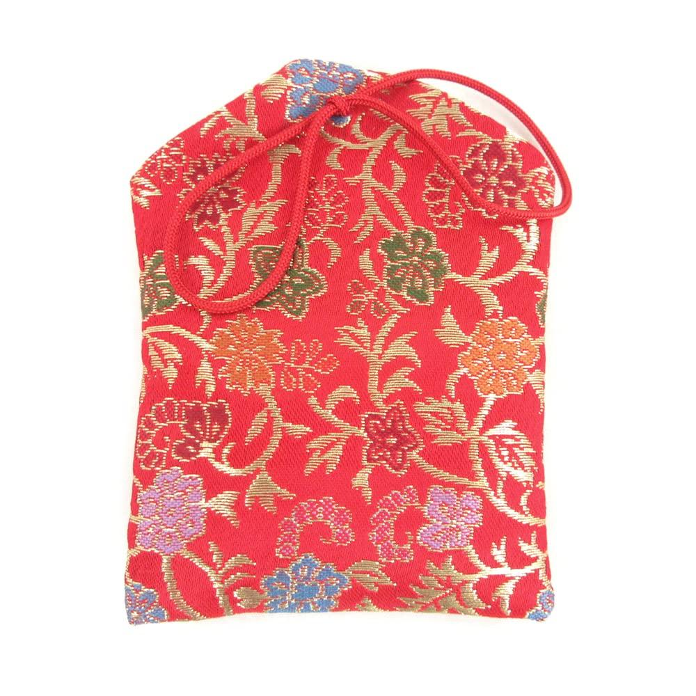 Специальная буддийская статуэтка Куриты [Мешочек-амулет] с кисточкой из золотой парчи для Будд со сложенными в молитве руками (11,5 см в длину, 8,5 см в ширину) Красный 17321