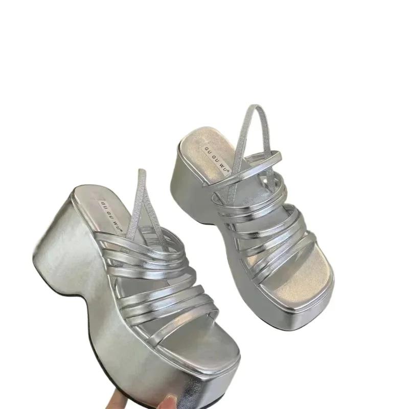 Модные женские летние босоножки на толстом каблуке, новые модные тапочки на высоком каблуке с ремешком, женские черные повседневные босоножки на платформе Mujer