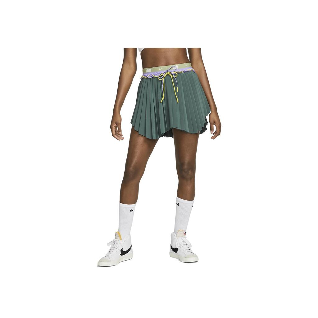 Nike X Naomi Osaka Collaboration, однотонная кружевная плиссированная асимметричная спортивная повседневная юбка, женские юбки цвета ели и зеленого DX1843-309