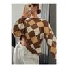 Women's Square Patterned Tile Crew Neck Knitwear Sweater