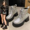 2024 Sequin Diamond Short Boots Women Autumn Winter British Fashion High Top Thick Heel Lace Up Boots Outdoor Party Casual Shoes