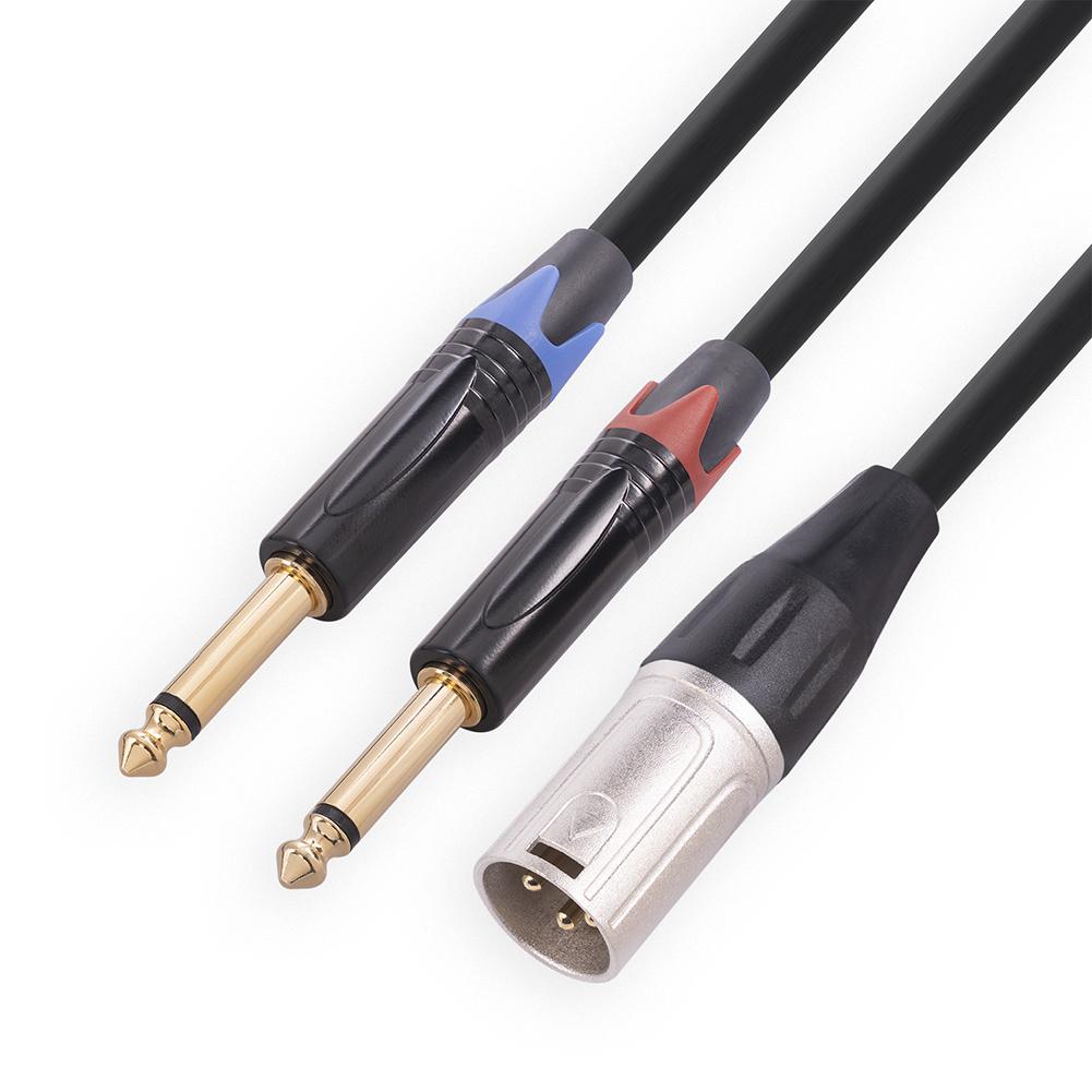 Professional Male 3pin XLR To Dual 6.35mm TS Mono Plug Cable Y Splitter Cable for Mic Mixer Amplifier Accessories