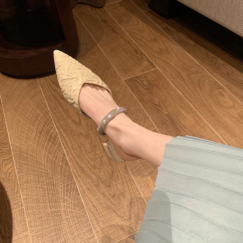 Виноградная студия motherlee2025 однословный бриллиант с заостренным носком после пустого толстого каблука крутые шлепанцы женские сандалии на толстом каблуке