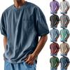 Men's Summer Solid Color Round Neck Loose Pocket Short Sleeve Top
