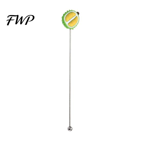 Syrup Mixing Stick Cocktail Stir Stick, Stainless Steel with Durian Pineapple Strawberry Mixer Watermelon Rubber Top Decor, Drink Stirrer for Bar Milk