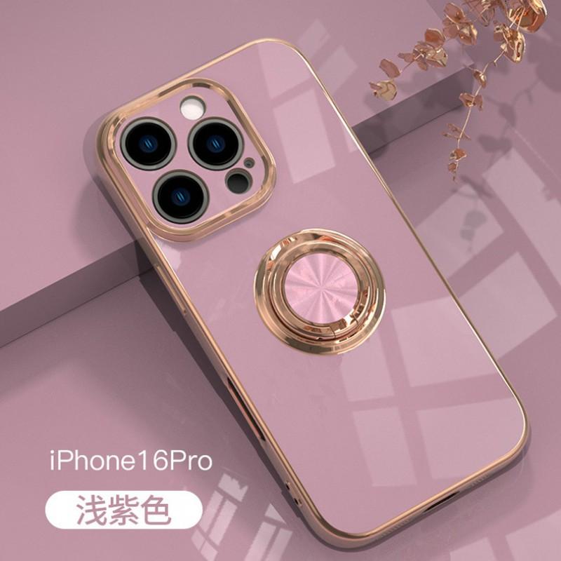 Metallic Electroplated Phone Case With Magnetic Ring Stand IPhone 17 16 15 14 13 Pro Max XS XR Slim Protective Cover