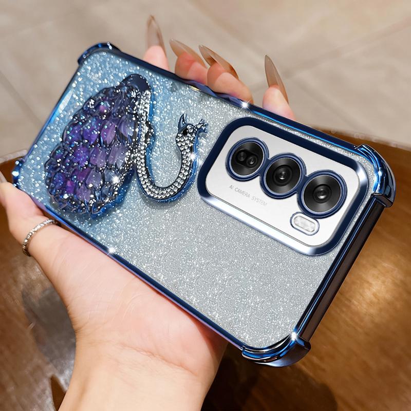 KEYSION Shockproof Plating Phone Case for OPPO Reno12 Pro 5G Clear TPU Glitter Jewelled Swan kickstand Back Cover for OPPO Reno12 5G