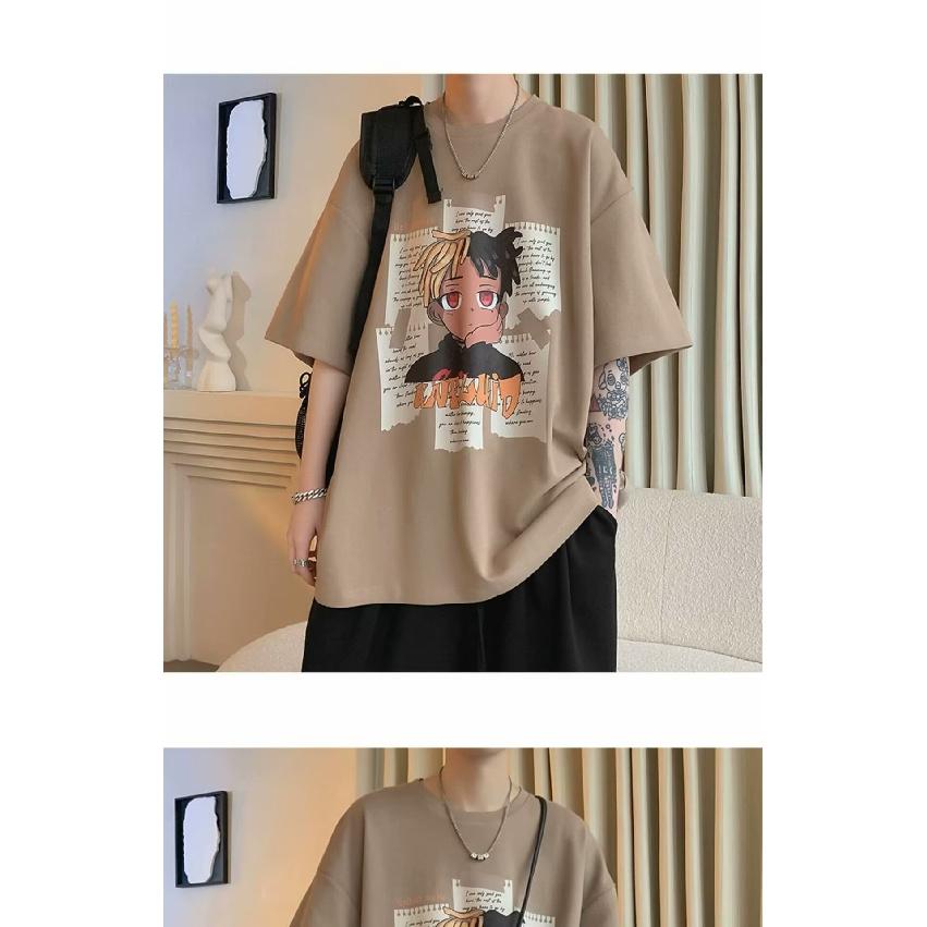 Short Sleeve T-shirt Men's Fashion Brand Summer Loose Half Sleeve 2024 New Internet Celebrity Fashion Ins Simple Printed Top