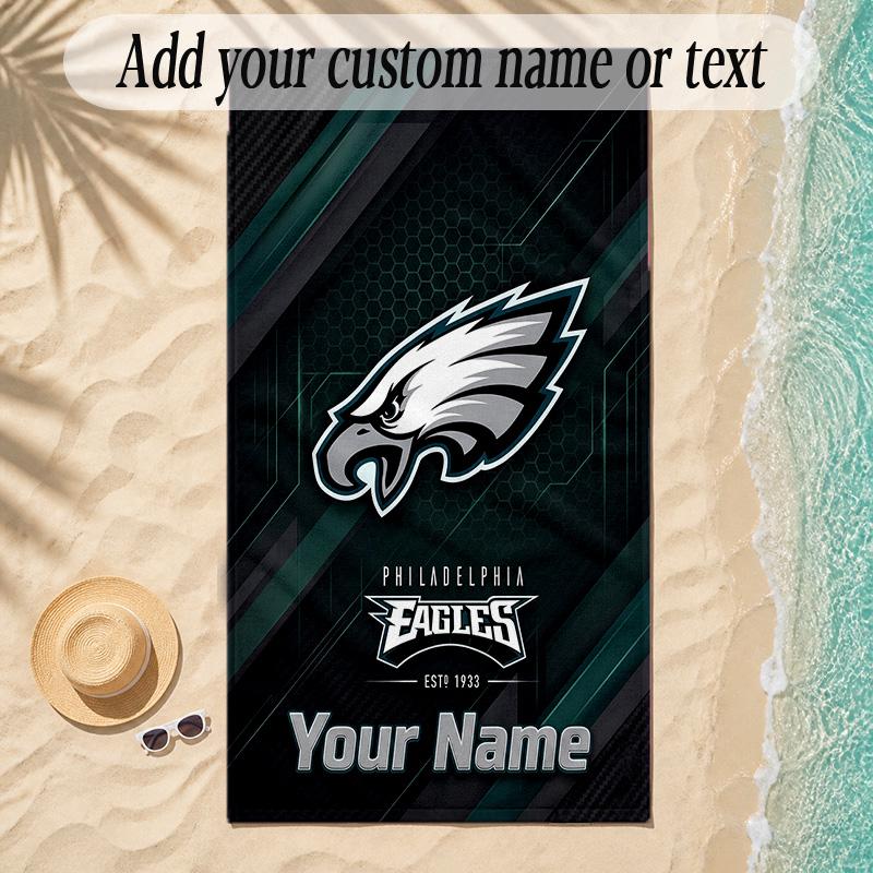 Beach TowelPhiladelphia Eagles Custom Name Text Personalized Soft Towel for Beach Pool Indoor Home Decor Gift