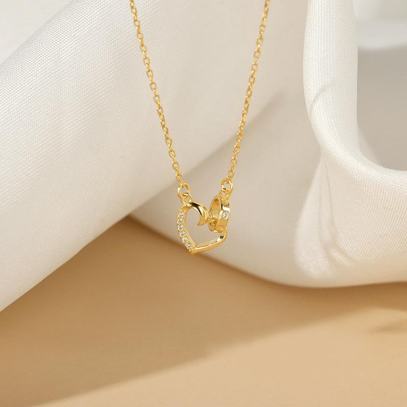925 Sterling Silver Classic Love Heart Choker Necklace Pendant for Women 14K Gold Plated Necklaces Wedding Party Jewelry Gift