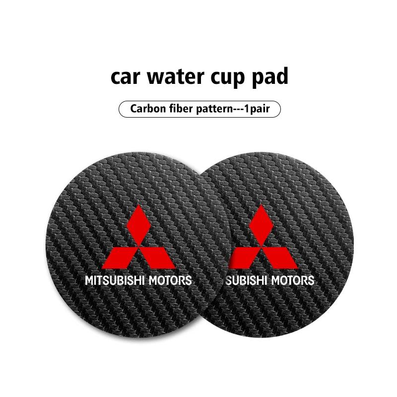 ydzh7 2pcs Carbon Fiber Car Water Cup Coaster Non-slip Pad Mat for Mitsubishi Outlander Lancer Pajero Interior Decoration Accessories