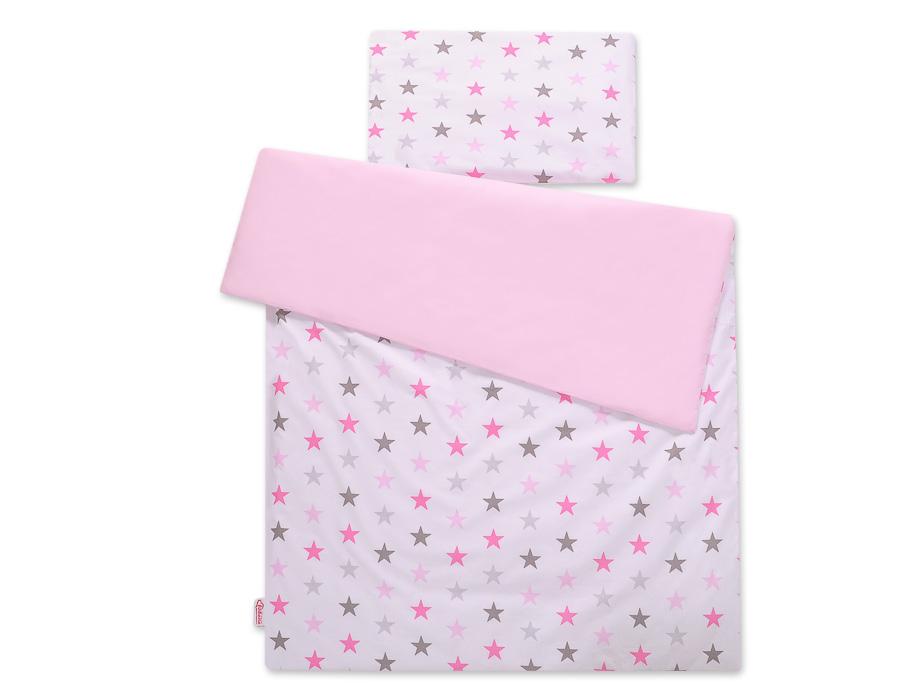 Double-sided 2-piece cotton children's bedding set - gray and pink stars