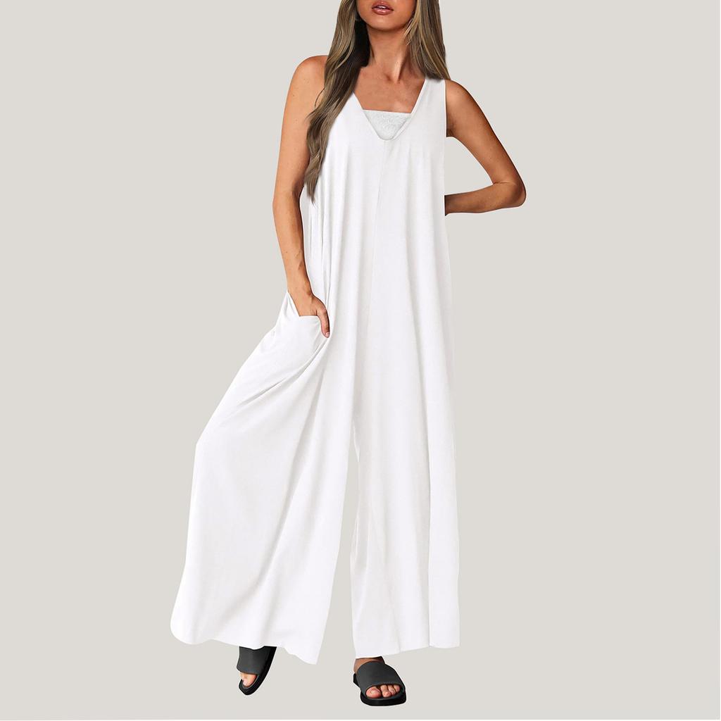 Women's Casual Summer Loose Jumpsuit Sleeveless Tank Top V Neck Wide Leg Jumpsuit Women's Work Wear Jumpsuit