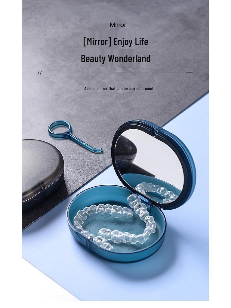 Двухслойный магнитный контейнер с зеркалом - Портативное хранилище для зубных протезов