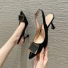 2024 New Stiletto Heels French Sandals Women Wear A Line with A Single Shoe Large Size Women's Shoes