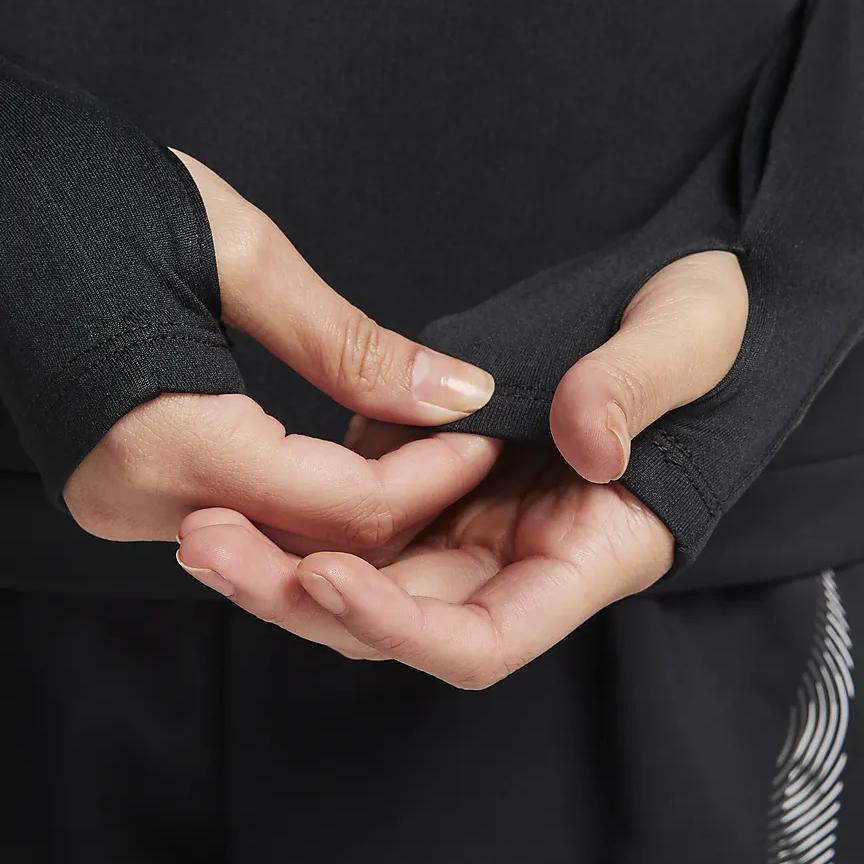 Nike Футболка с длинным рукавом и принтом логотипа, на молнии, повседневная, женская, черная FB4688-010