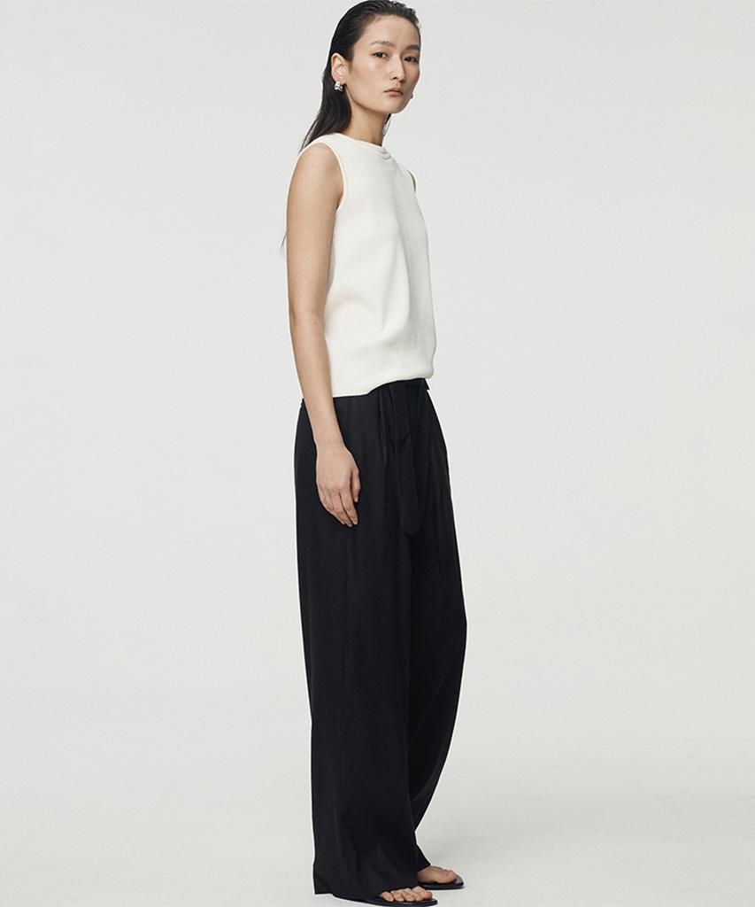 UMARMUNG Elastic Linen Belted Pants_Black