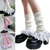 Girls Lolitas Ruffle Frilly Leg Warmers Knitted Leg Sleeves Goth Crochet Ankle Heap Socks JK Uniform Foot Covers  White