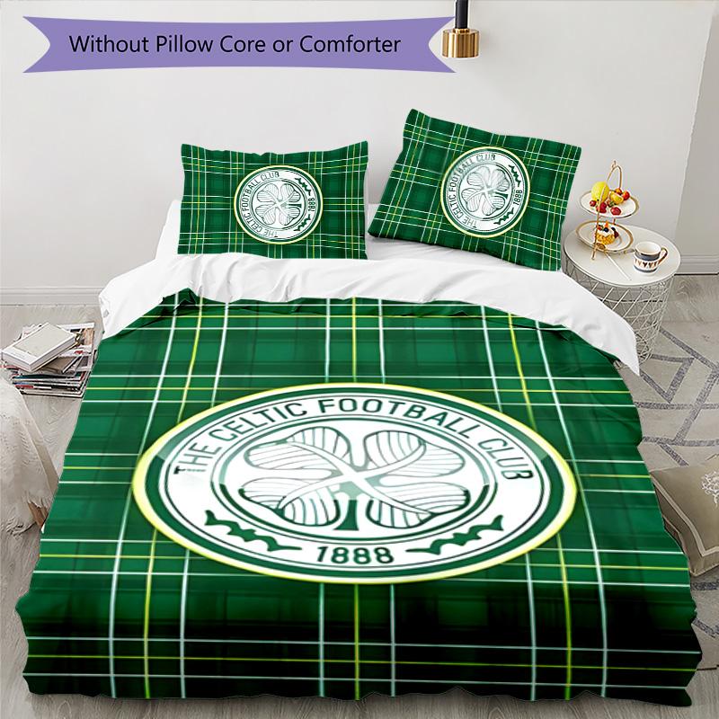Celtic FC 3pcs Bedding Set Duvet Cover Closure Includes 1 Duvet Cover & 2 Pillowcases for All Seasons Bedroom Home Dorm Decor
